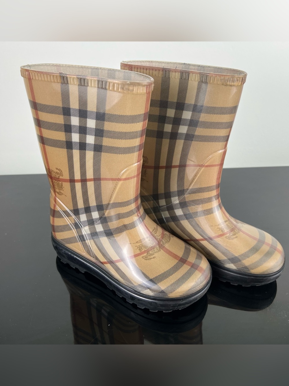 Burberry Kids Nova Check Rubber Rain boots, Size 9-10 US or 27-28 EU